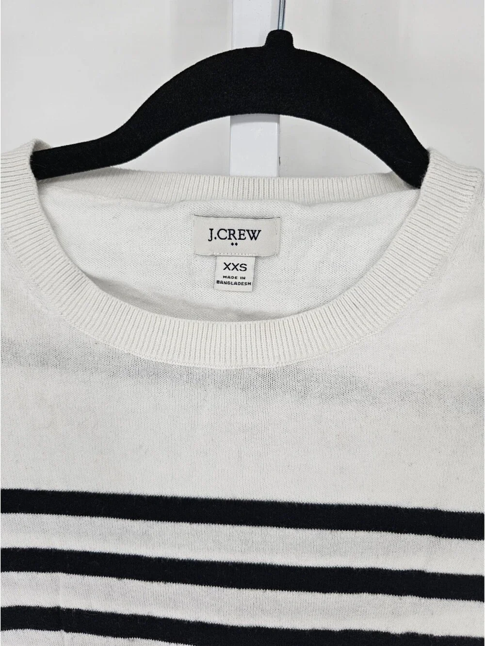 J Crew Womens Sz XXS Long Sleeve Knit Crew Neck Top Black White Striped